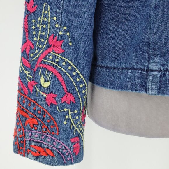 Coldwater Creek Jacket Womens Small Blue Embroidered Cotton Denim Jean Snaps - Picture 12 of 16